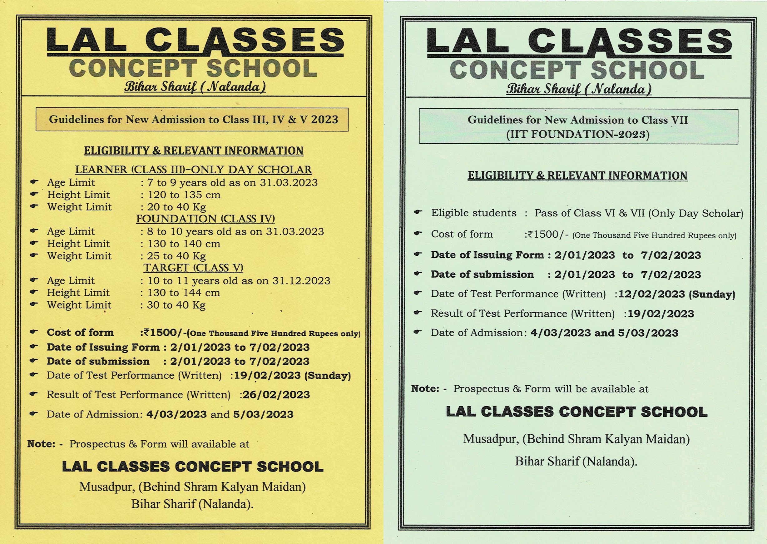 Admission Notice