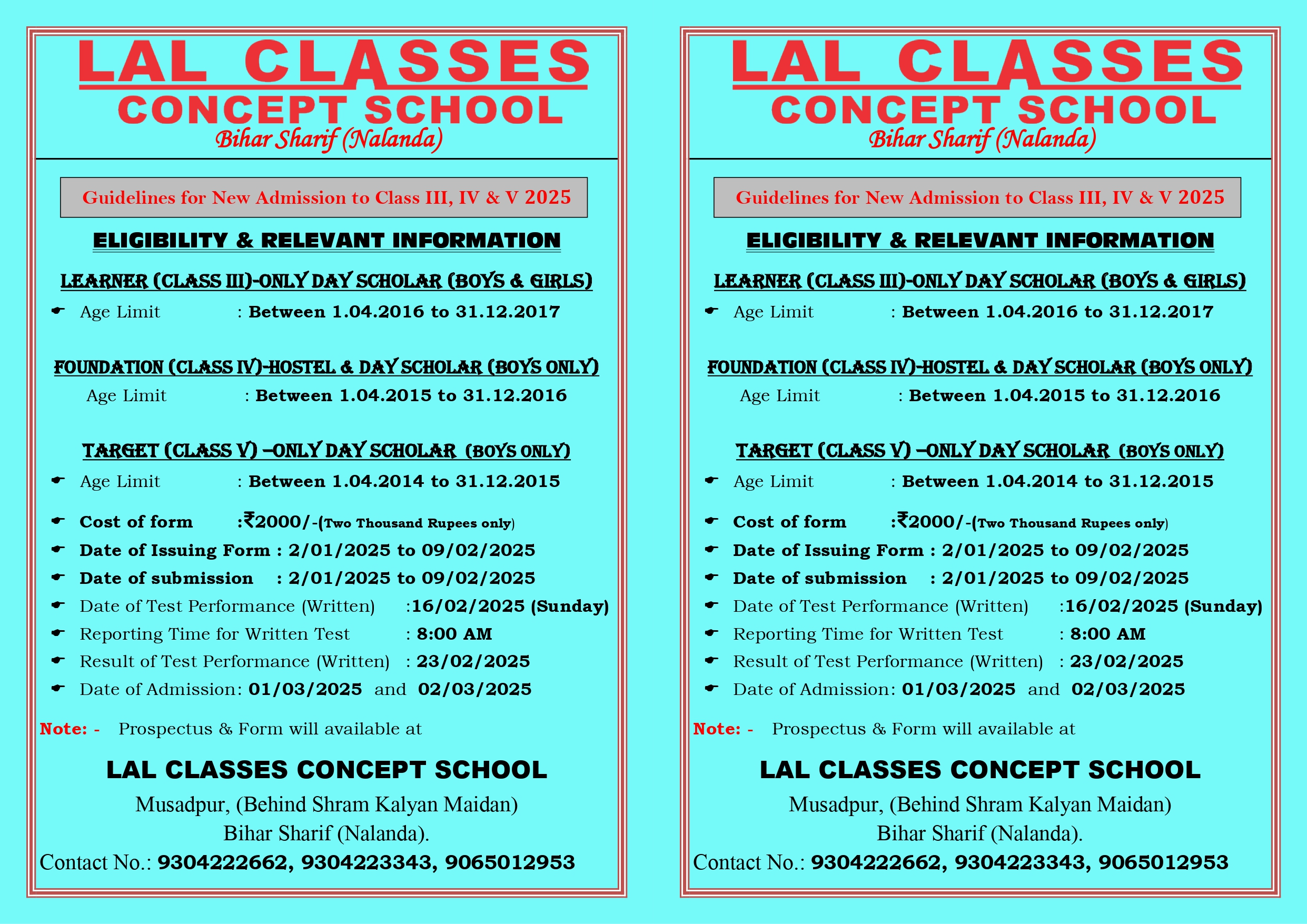 Admission Notification for Class III, IV & V Session 2025-26